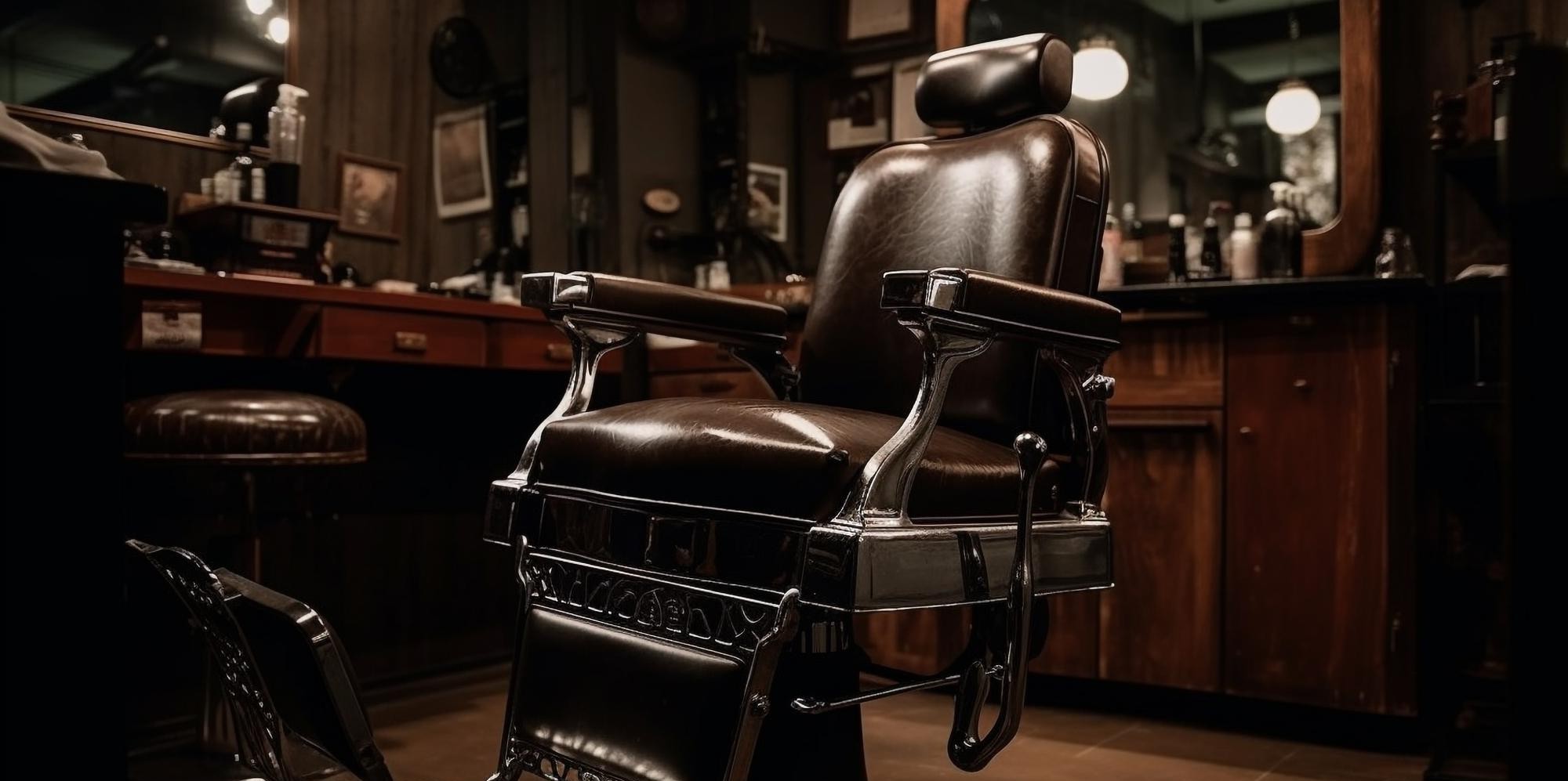 Silla de barbero clásica en el interior de Anyelo RD Barbershop